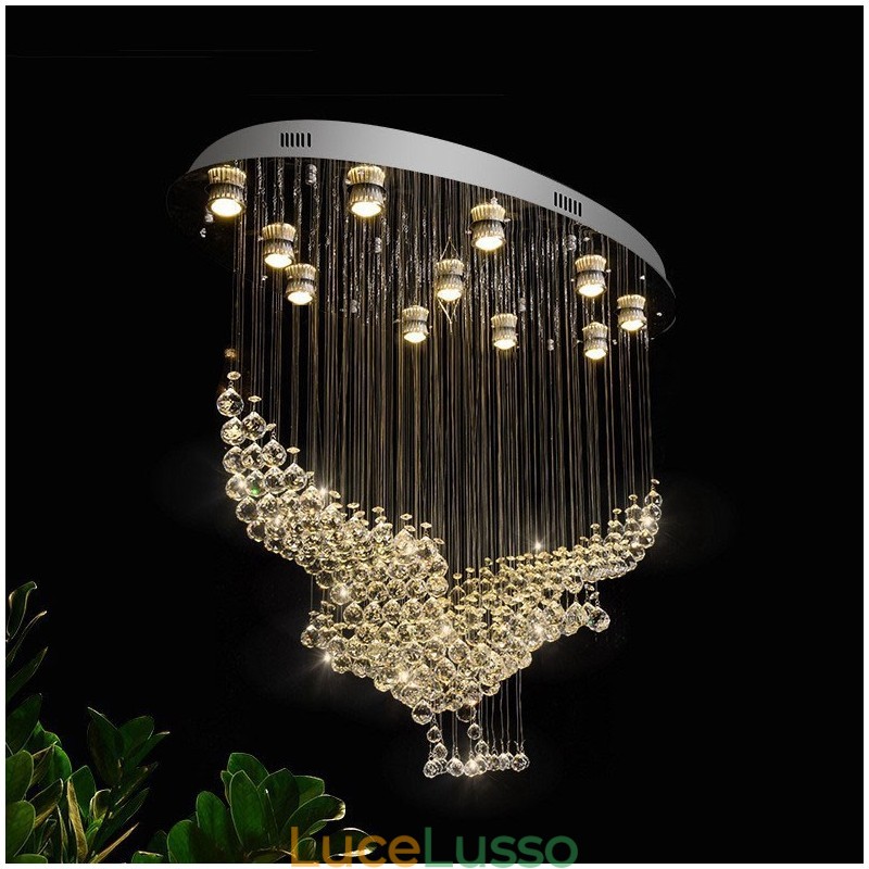 Lampadario moderno contemporaneo a sospensione a filo con luce a goccia di cristallo