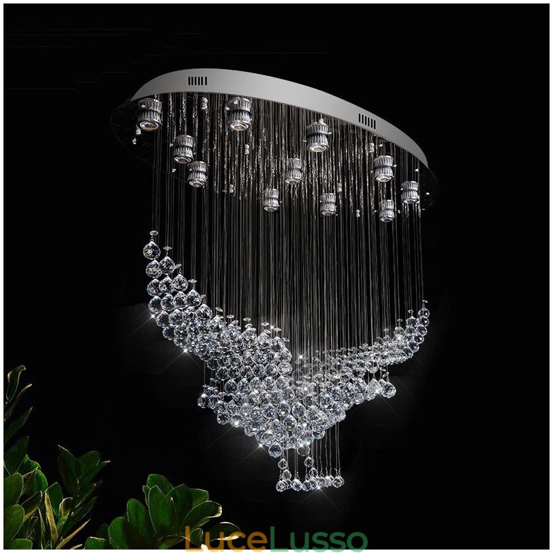 Lampadario moderno contemporaneo a sospensione a filo con luce a goccia di cristallo