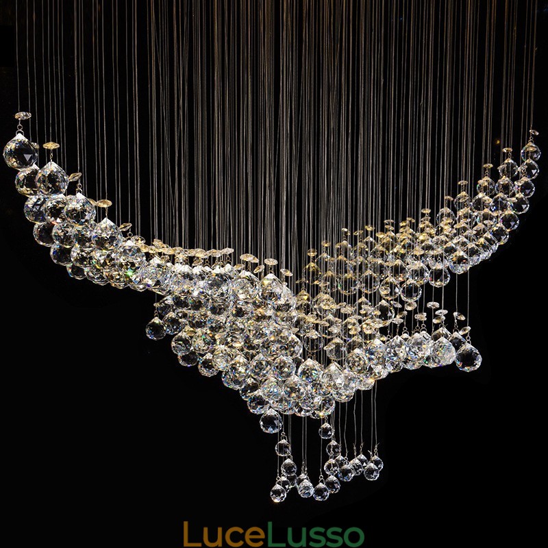 Lampadario moderno contemporaneo a sospensione a filo con luce a goccia di cristallo