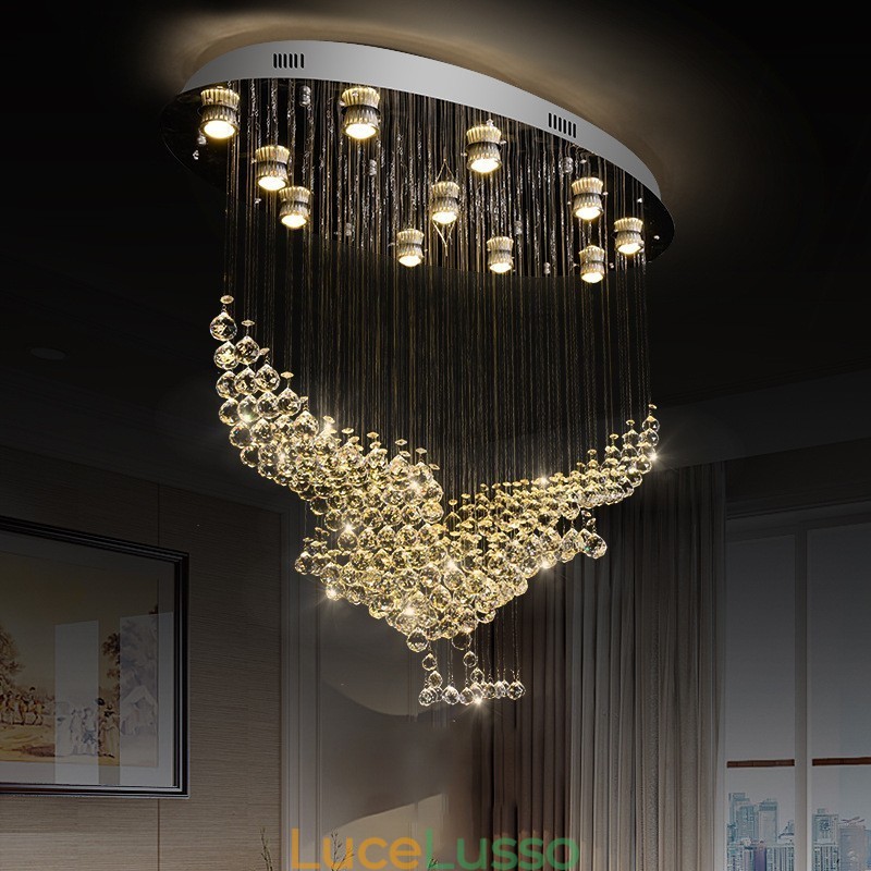 Lampadario moderno contemporaneo a sospensione a filo con luce a goccia di cristallo