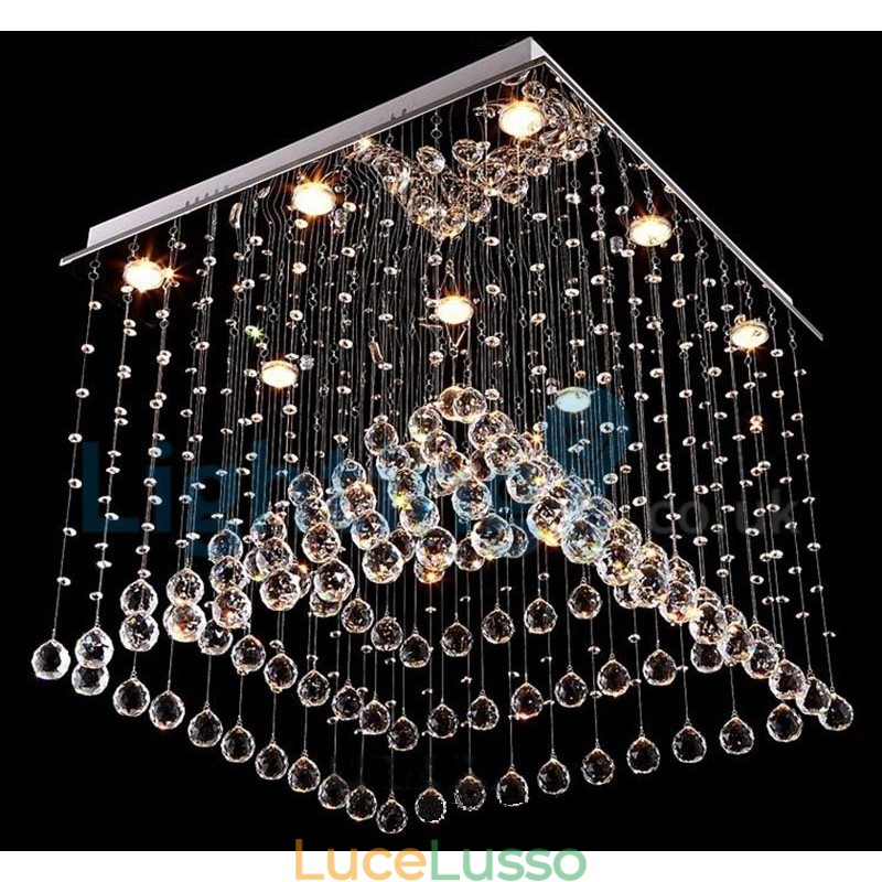 Lampadario moderno contemporaneo a sospensione a filo con luce a goccia di cristallo