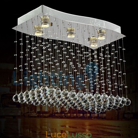 Lampadario moderno contemporaneo a sospensione a filo con luce a goccia di cristallo Lampadario moderno contemporaneo a sospensione a filo con luce a goccia di cristallo
