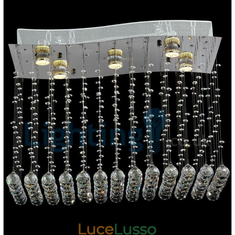 Lampadario moderno contemporaneo a sospensione a filo con luce a goccia di cristallo