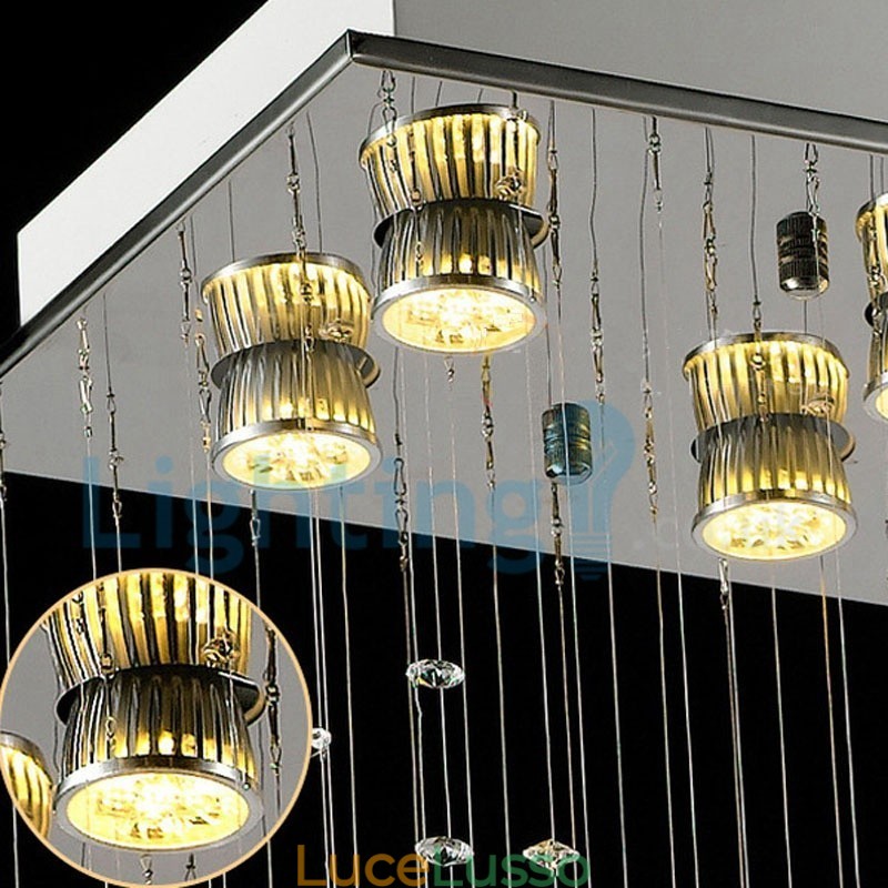 Lampadario moderno contemporaneo a sospensione a filo con luce a goccia di cristallo