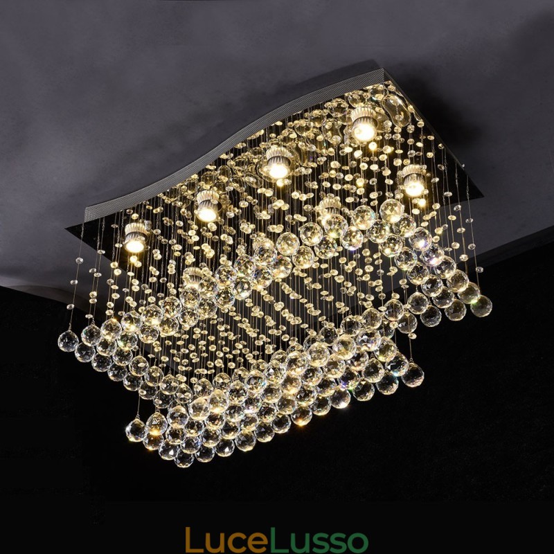 Lampadario moderno contemporaneo a sospensione a filo con luce a goccia di cristallo