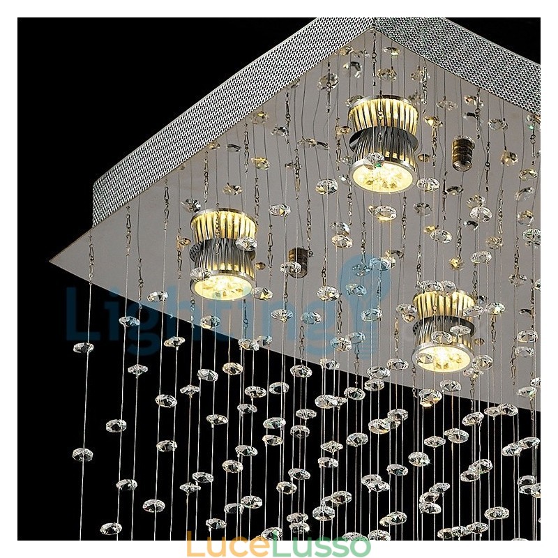 Lampadario moderno contemporaneo a sospensione a filo con luce a goccia di cristallo