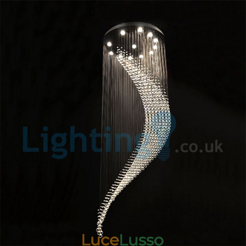 Lampadario moderno contemporaneo a sospensione a filo con luce a goccia di cristallo