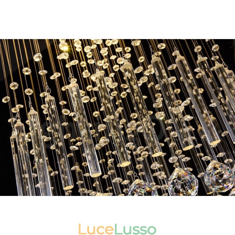 Lampadario moderno contemporaneo a sospensione a filo con luce a goccia di cristallo