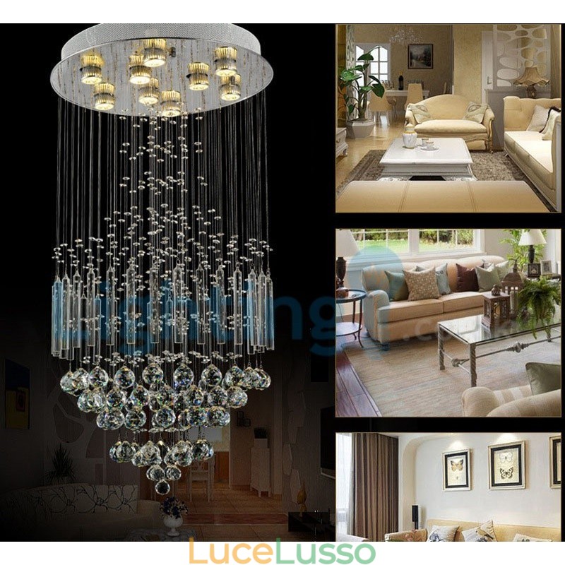 Lampadario moderno contemporaneo a sospensione a filo con luce a goccia di cristallo