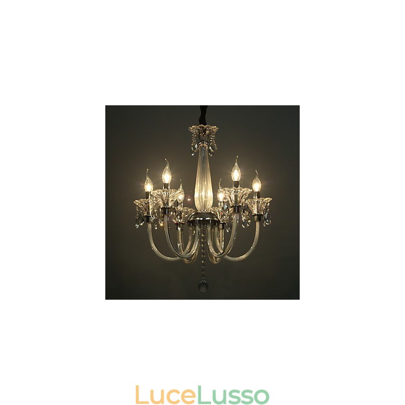 Lampadario stile americano Lodge a 6 luci con paralume in vetro