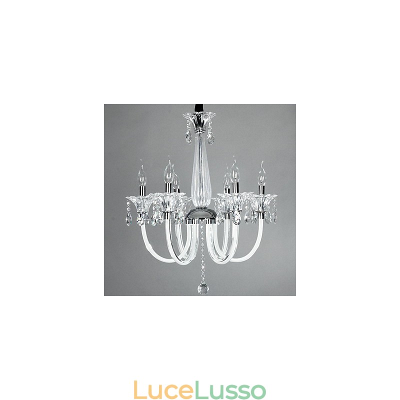 Lampadario stile americano Lodge a 6 luci con paralume in vetro