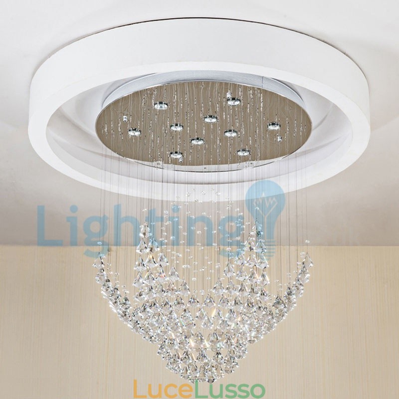 Lampadario moderno contemporaneo a sospensione a filo con luce a goccia di cristallo