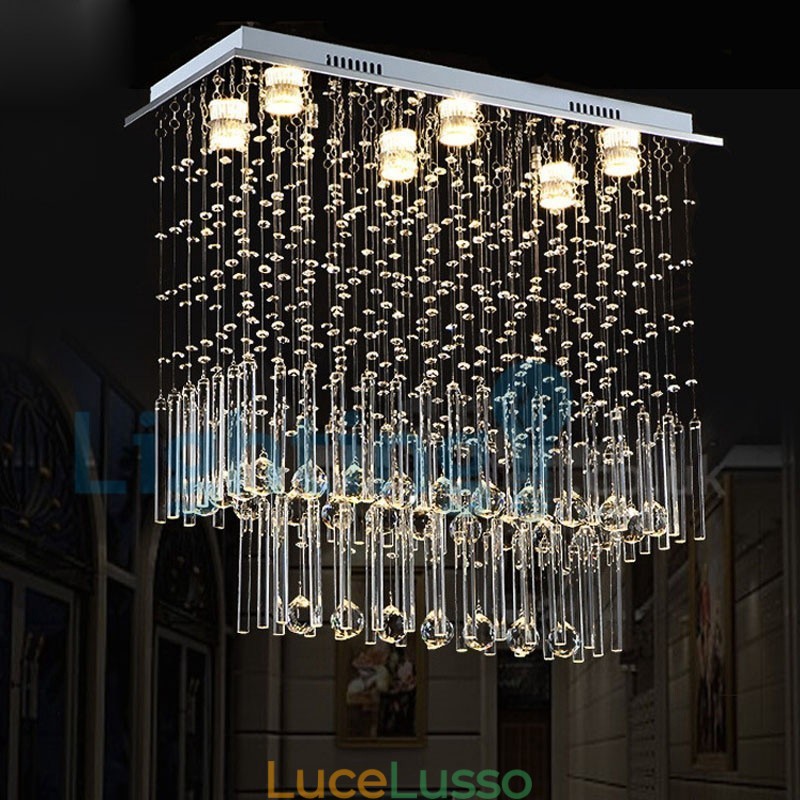Lampadario moderno contemporaneo a sospensione a filo con luce a goccia di cristallo