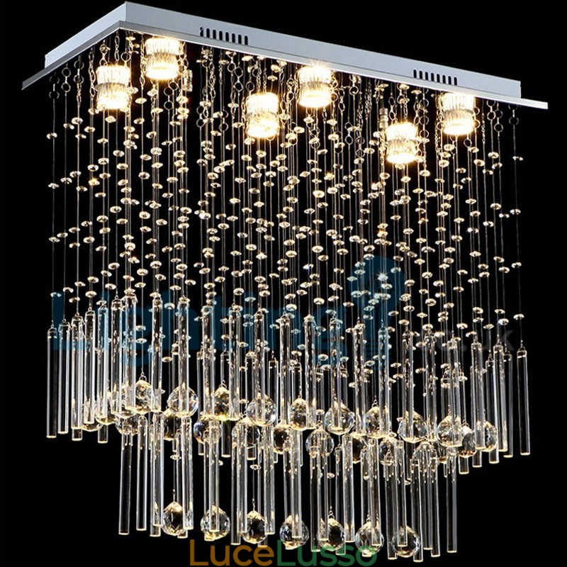 Lampadario moderno contemporaneo a sospensione a filo con luce a goccia di cristallo
