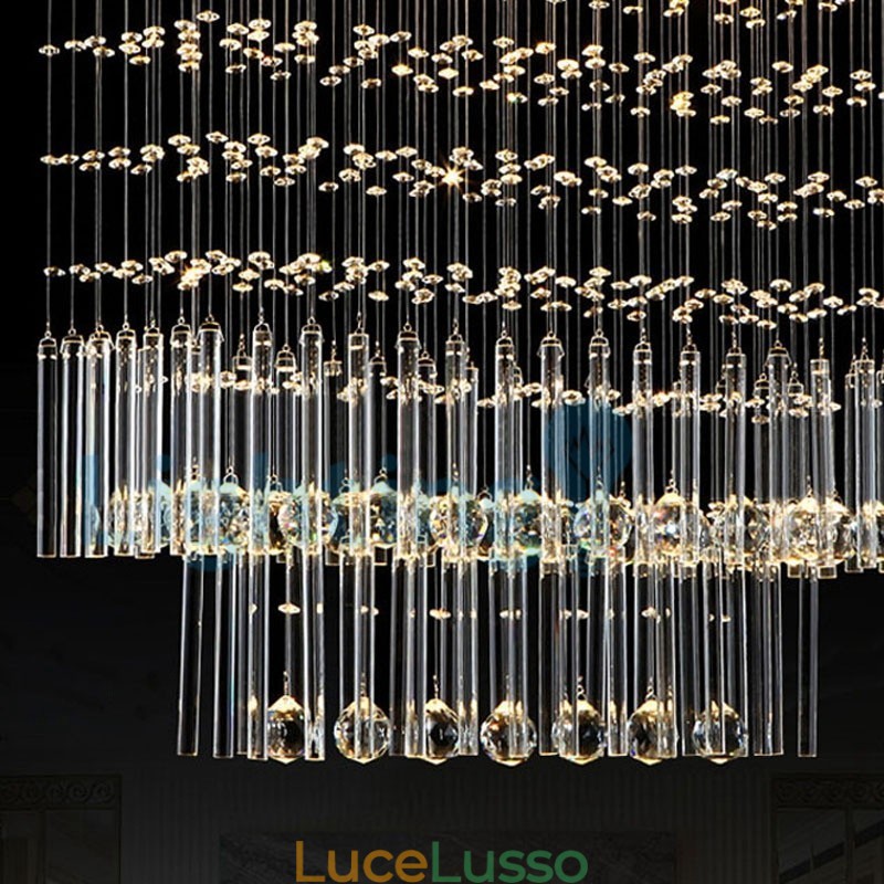 Lampadario moderno contemporaneo a sospensione a filo con luce a goccia di cristallo