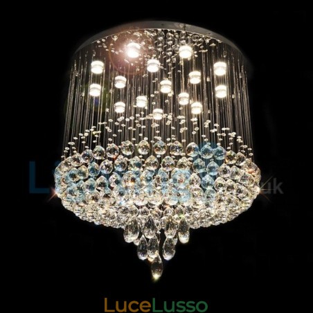 Lampadario moderno contemporaneo a sospensione a filo con luce a goccia di cristallo Lampadario moderno contemporaneo a sospensione a filo con luce a goccia di cristallo