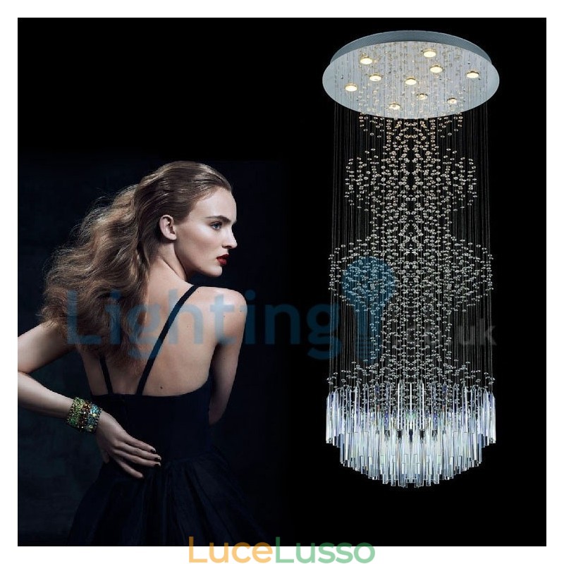 Lampadario moderno contemporaneo a sospensione a filo con luce a goccia di cristallo