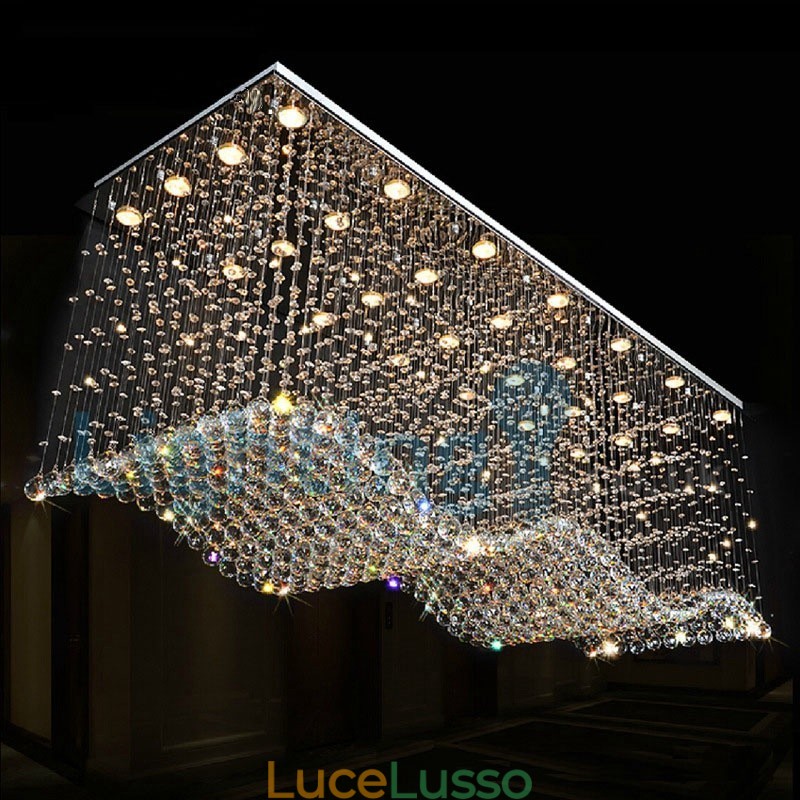 Lampadario moderno contemporaneo a sospensione a filo con luce a goccia di cristallo