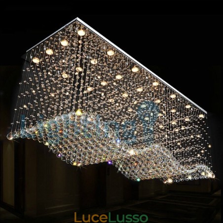 Lampadario moderno contemporaneo a sospensione a filo con luce a goccia di cristallo Lampadario moderno contemporaneo a sospensione a filo con luce a goccia di cristallo