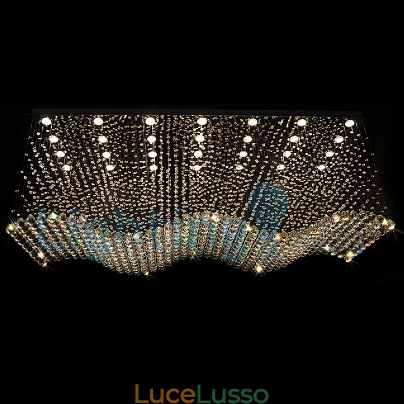 Lampadario moderno contemporaneo a sospensione a filo con luce a goccia di cristallo