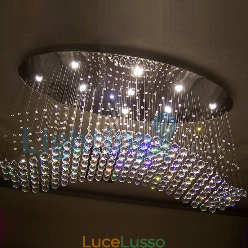 Lampadario moderno contemporaneo a sospensione a filo con luce a goccia di cristallo