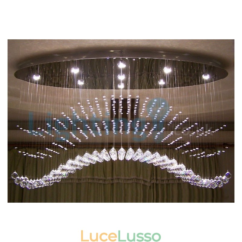 Lampadario moderno contemporaneo a sospensione a filo con luce a goccia di cristallo