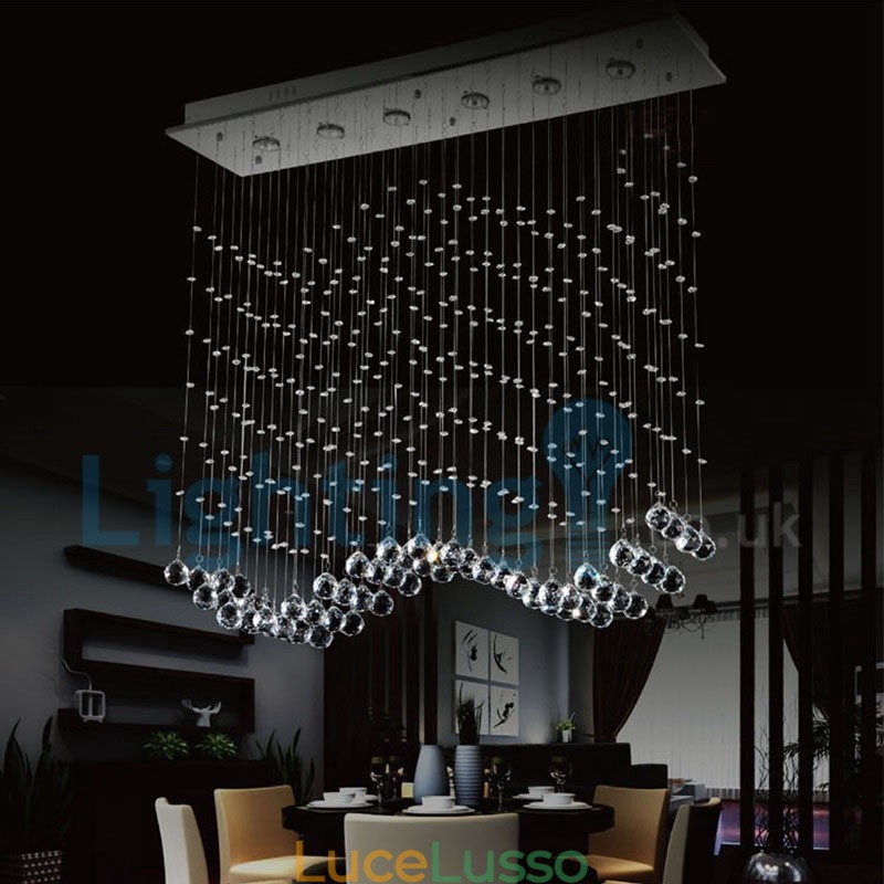 Lampadario moderno contemporaneo a sospensione a filo con luce a goccia di cristallo
