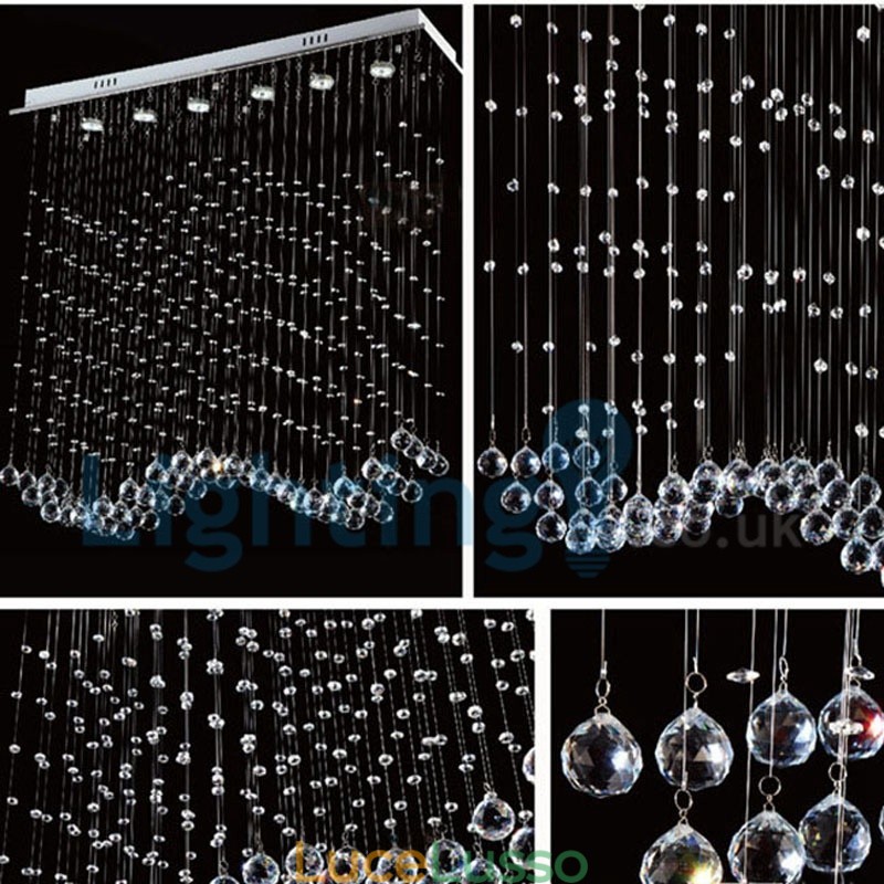 Lampadario moderno contemporaneo a sospensione a filo con luce a goccia di cristallo