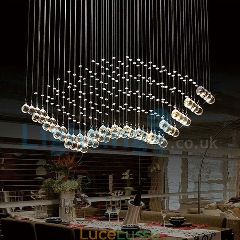 Lampadario moderno contemporaneo a sospensione a filo con luce a goccia di cristallo