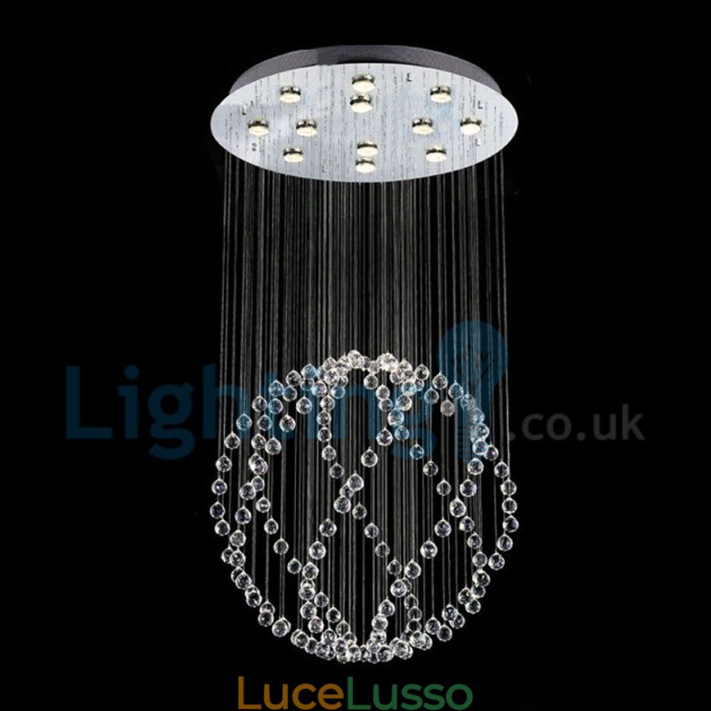 Lampadario moderno contemporaneo a sospensione a filo con luce a goccia di cristallo
