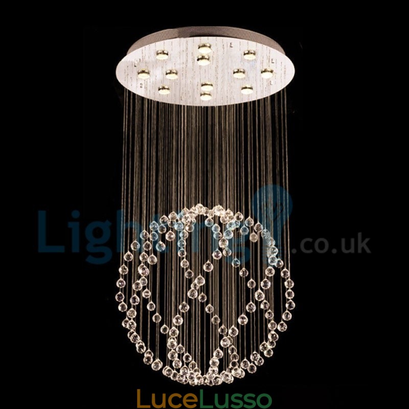 Lampadario moderno contemporaneo a sospensione a filo con luce a goccia di cristallo