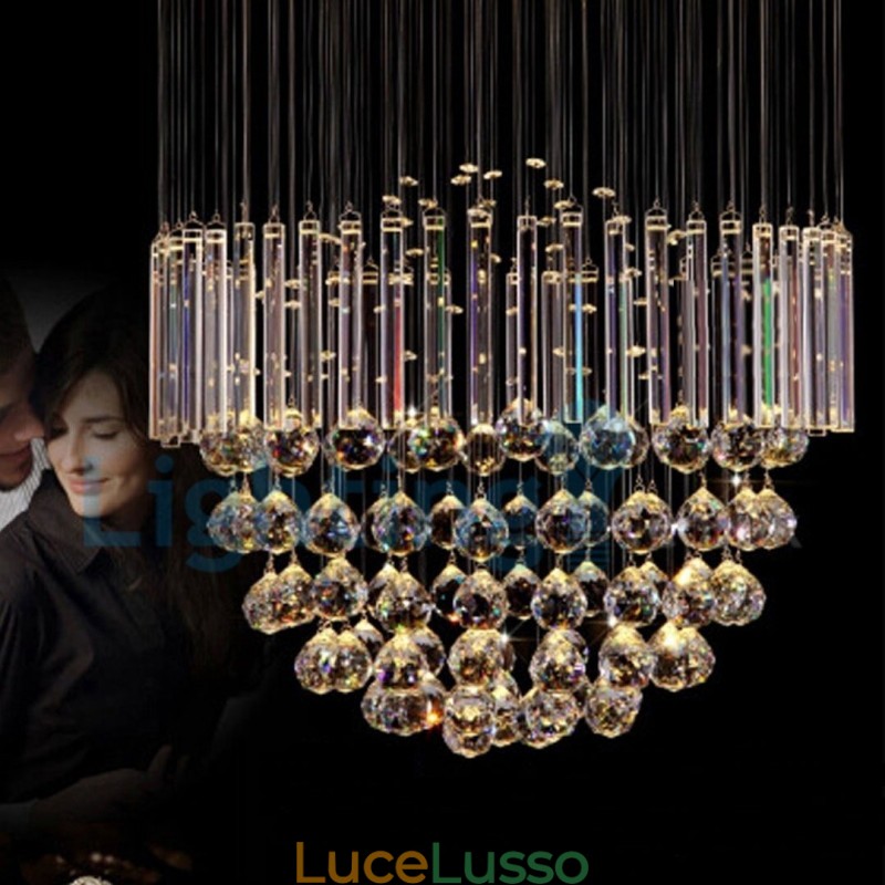 Lampadario moderno contemporaneo a sospensione a filo con luce a goccia di cristallo