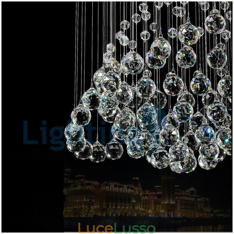 Lampadario moderno contemporaneo a sospensione a filo con luce a goccia di cristallo