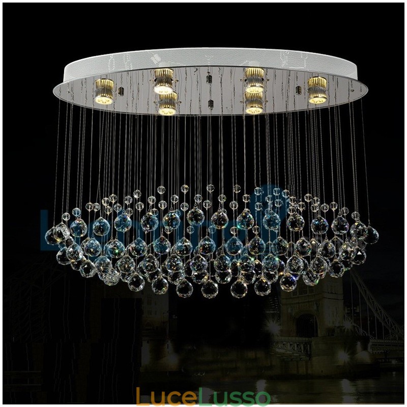 Lampadario moderno contemporaneo a sospensione a filo con luce a goccia di cristallo