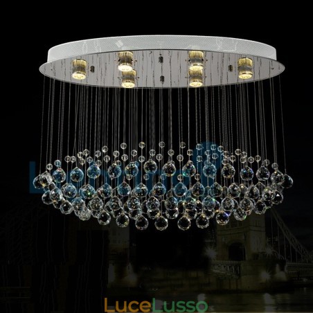 Lampadario moderno contemporaneo a sospensione a filo con luce a goccia di cristallo Lampadario moderno contemporaneo a sospensione a filo con luce a goccia di cristallo