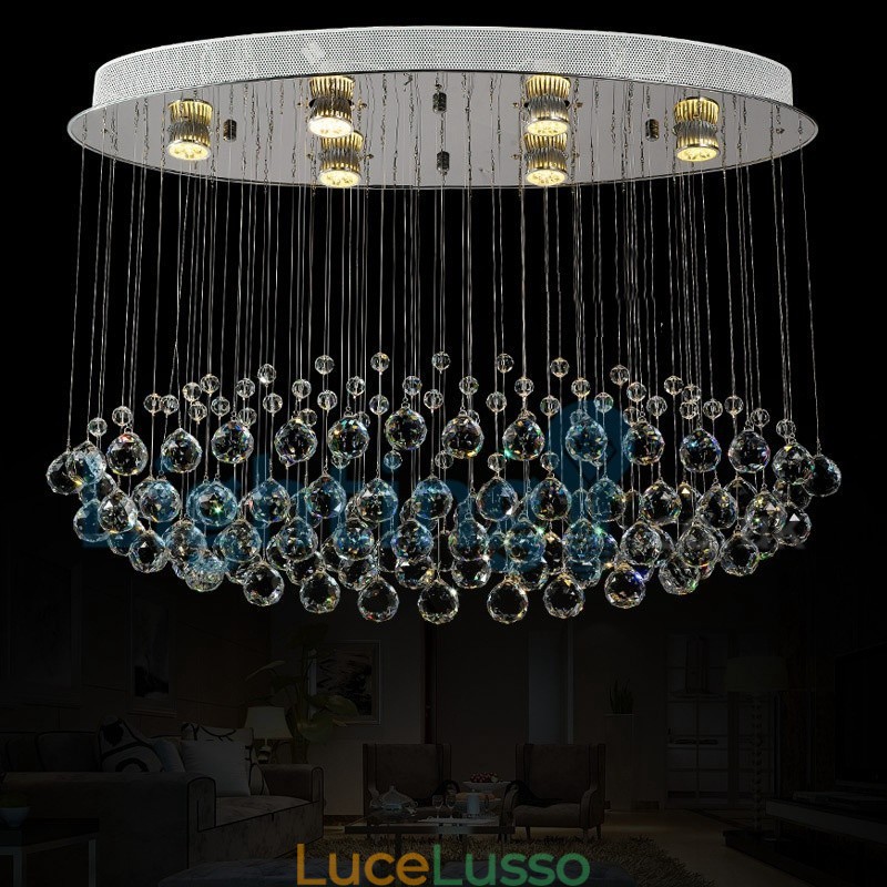Lampadario moderno contemporaneo a sospensione a filo con luce a goccia di cristallo