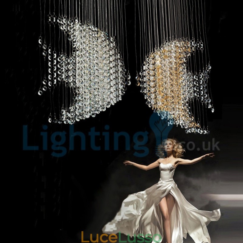Lampadario moderno contemporaneo a sospensione a filo con luce a goccia di cristallo