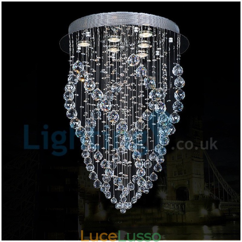 Lampadario moderno contemporaneo a sospensione a filo con luce a goccia di cristallo
