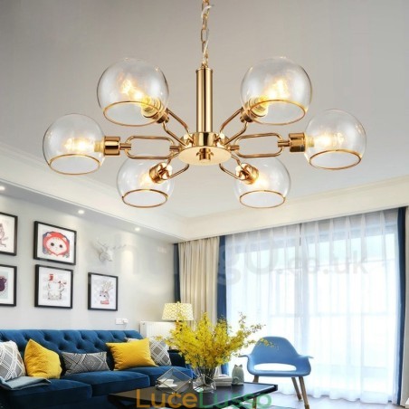 Lampadario a forma di fagiolo magico in vetro creativo postmoderno nordico a 6 luci Lampadario a forma di fagiolo magico in vetro creativo postmoderno nordico a 6 luci