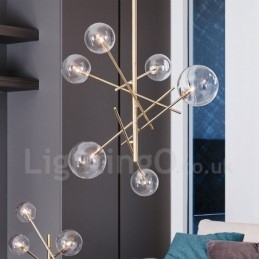 Lampadario nordico a 6 luci, semplice, creativo, retrò, in ferro, con palla di vetro, lampadario magico a forma di fagiolo