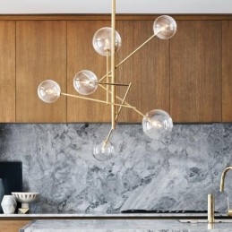Lampadario nordico a 6 luci, semplice, creativo, retrò, in ferro, con palla di vetro, lampadario magico a forma di fagiolo