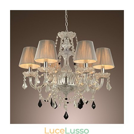 Lampadario di cristallo di lusso moderno 1 piano soggiorno 6 luci Lampadario di cristallo di lusso moderno 1 piano soggiorno 6 luci