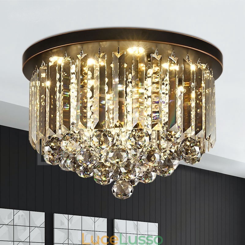 Luci da soffitto in cristallo grigio rotonde retrò