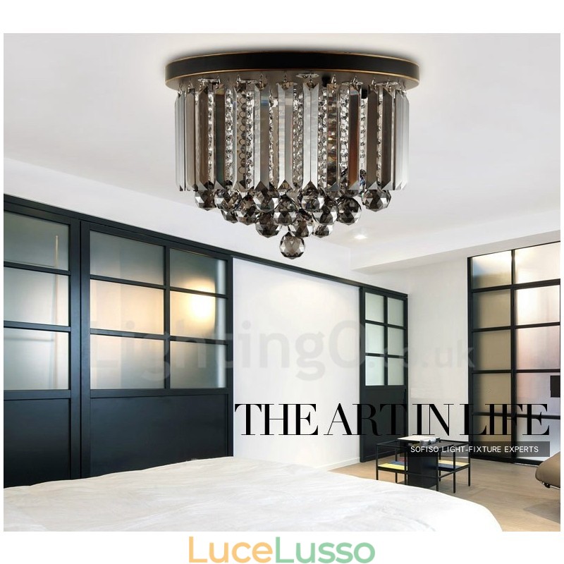 Luci da soffitto in cristallo grigio rotonde retrò