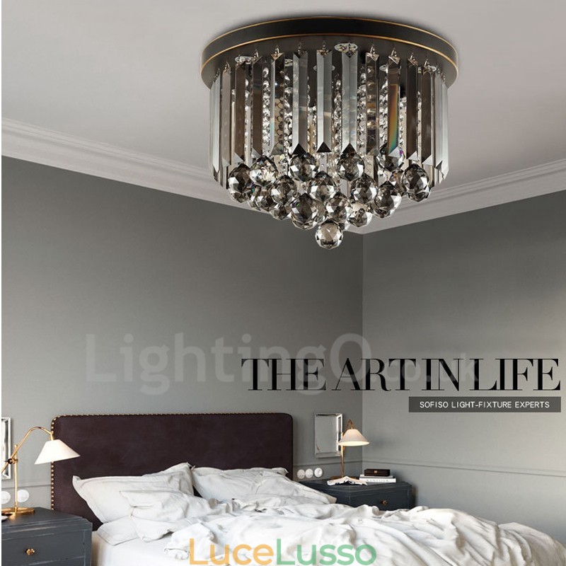 Luci da soffitto in cristallo grigio rotonde retrò