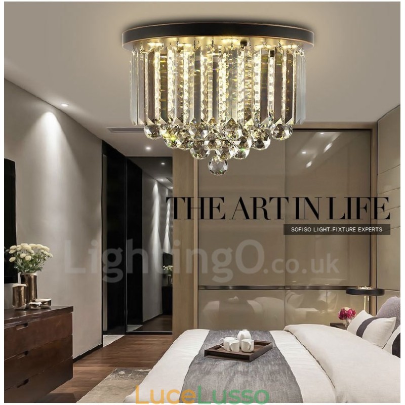 Luci da soffitto in cristallo grigio rotonde retrò