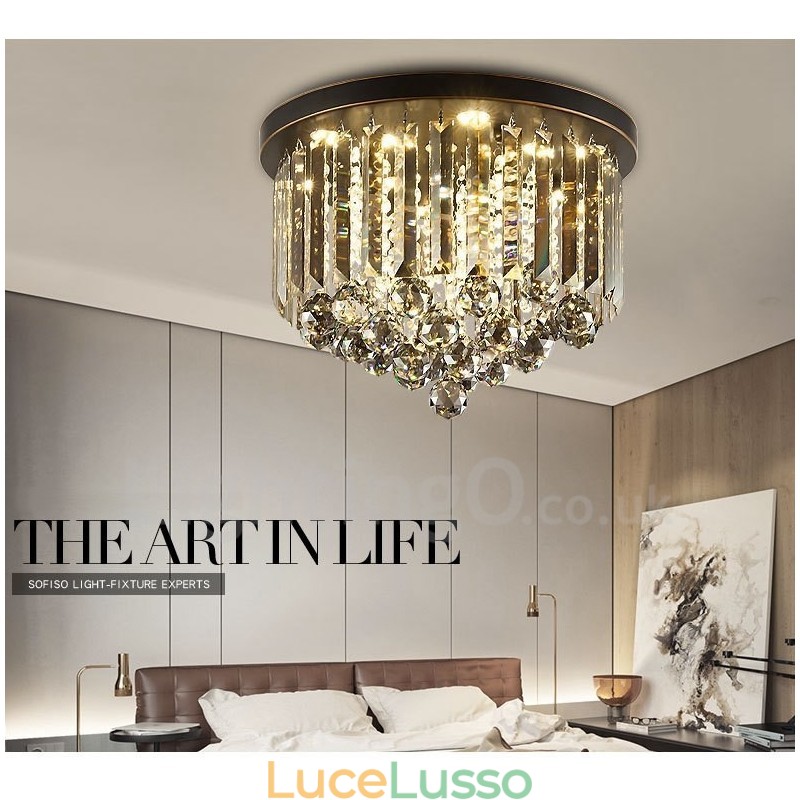 Luci da soffitto in cristallo grigio rotonde retrò