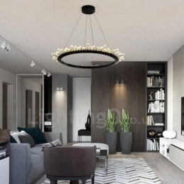 Lampada a sospensione moderna in cristallo a forma di anello
