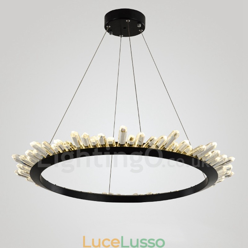 Lampada a sospensione moderna in cristallo a forma di anello