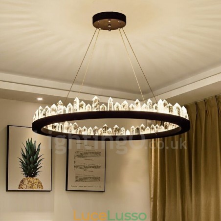 Lampada a sospensione in cristallo, design raffinato a cerchio Lampada a sospensione in cristallo, design raffinato a cerchio